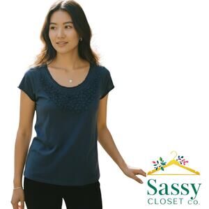 LOFT Teal Jewel‑Tone Cotton Cap Sleeve Top Petite XSP